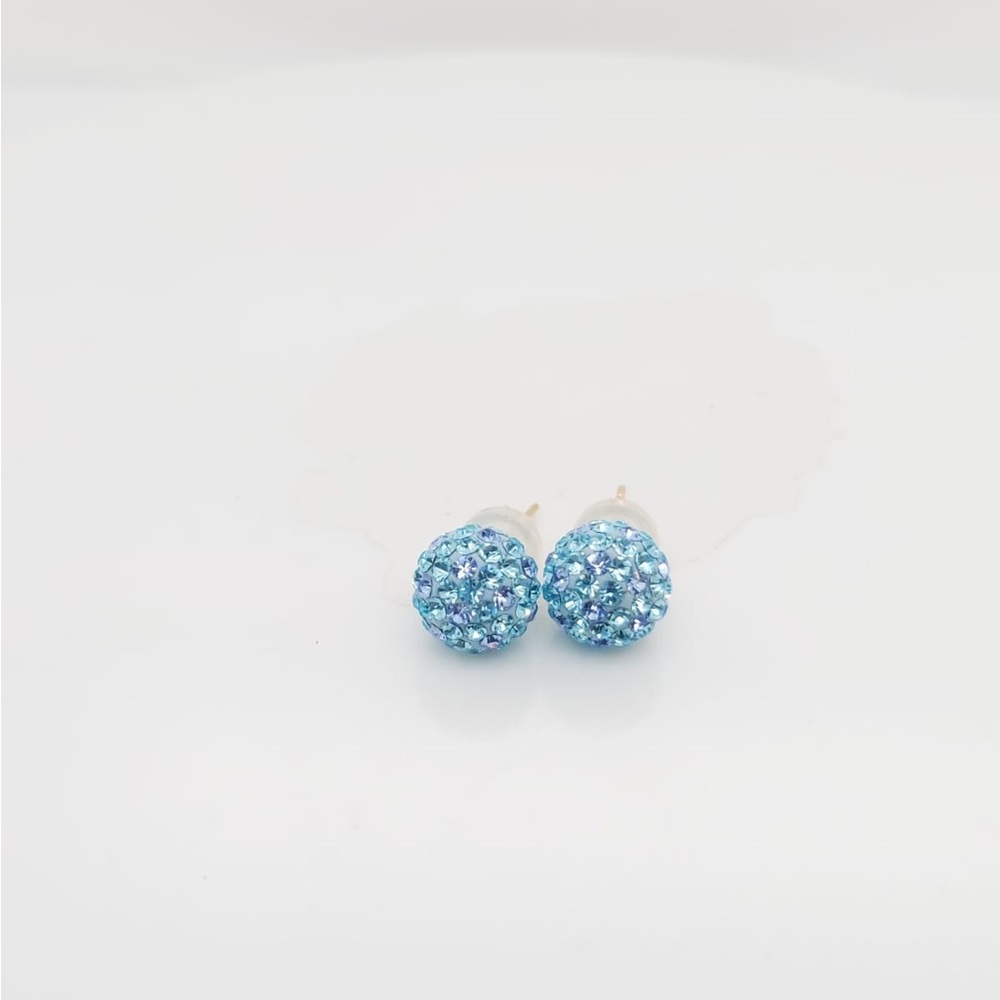 14k yellow gold Baby Blue shambala stud Earrings 8mm